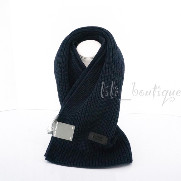 NWT Michael Kors 33917 Men's Shaker Stitch Muffler Scarf Acrylic Midnight Navy - Picture 1 of 6